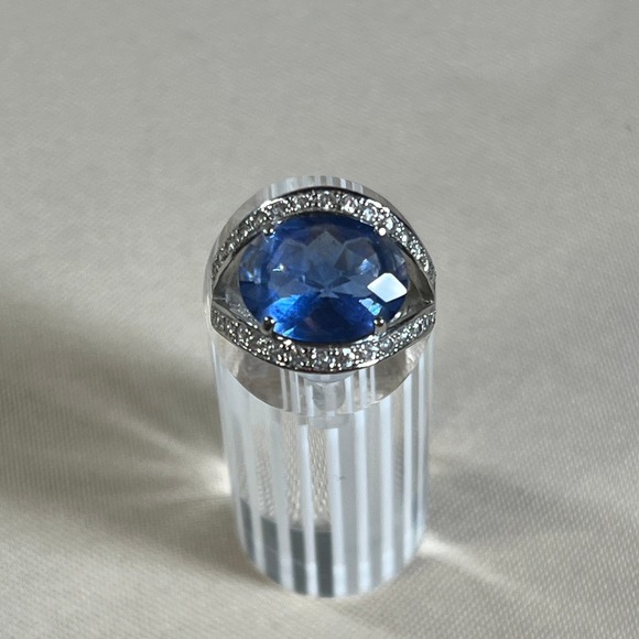 Ross Simons Sterling Silver Blue and Clear Stone Cocktail Statement Ring 6.75 - Picture 4 of 16